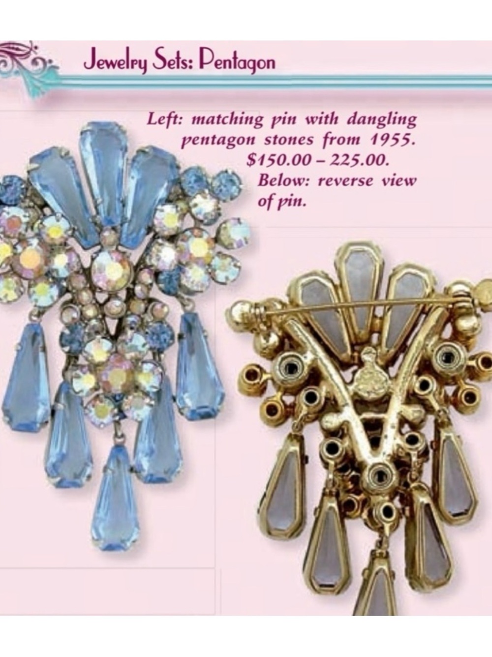 Juliana D&E DeLizza Elster Blue Florette Pentagon Brooch Earring Demi Parure Set - Picture 12 of 12